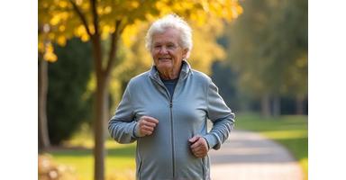 Active older adult jogging outdoors