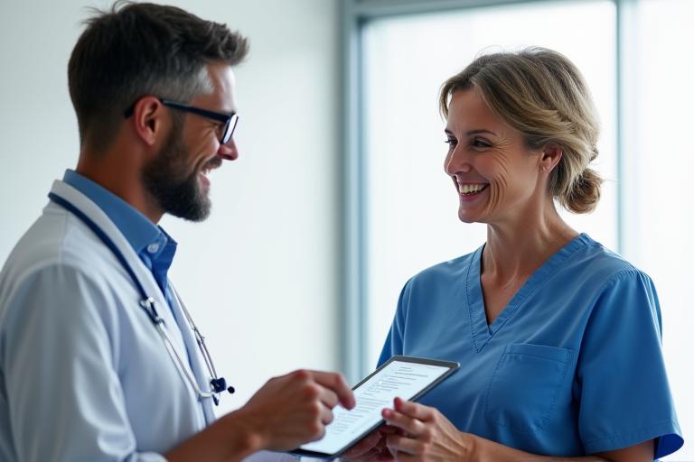 Doctor and patient discussing health results at a clinic