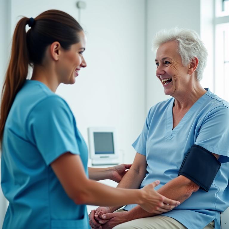 Medical professional conducting a health screening for an adult